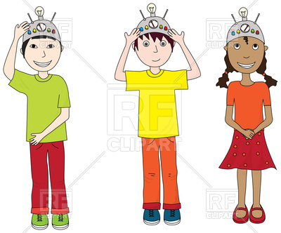 400x332 Cartoon Illustration Of Three Kids Wearing Thinking Caps Vector