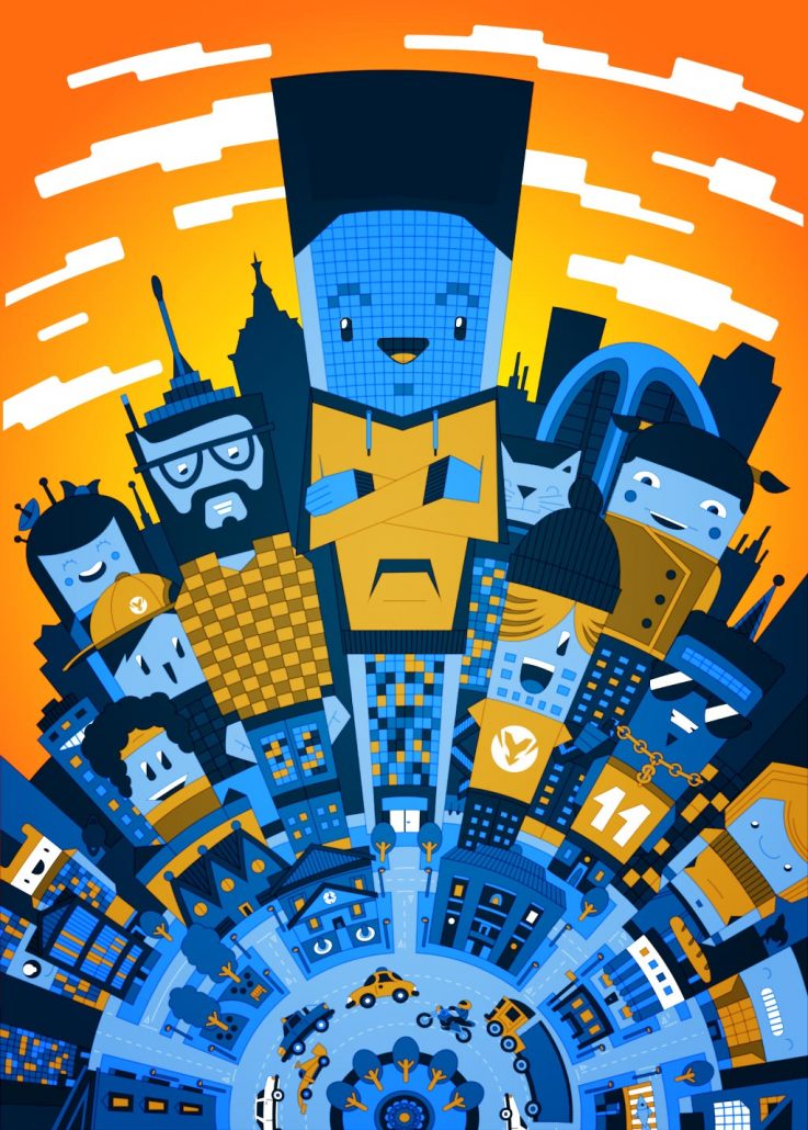 737x1030 Vector Cartoon City Illustration For Boks Clothing, Thetoonplanet