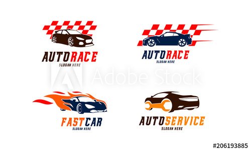 500x300 Set Of Racing Car Logo Vector, Fast Car Flame Logo, Automotive