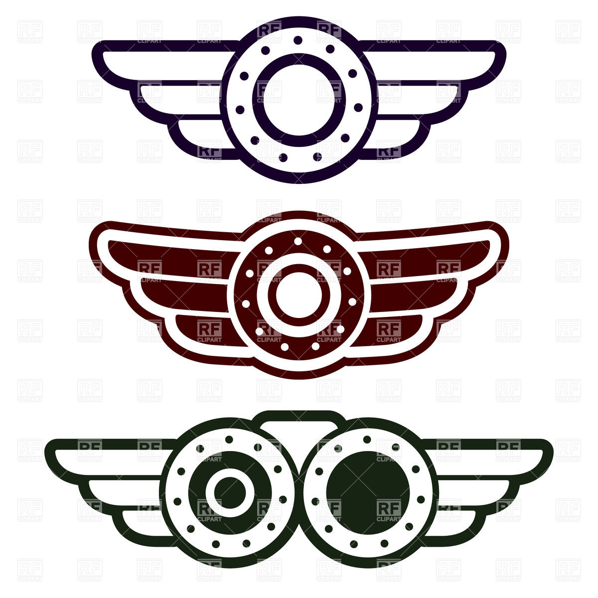 1200x1200 Steampunk Style Aviation Round Emblems With Wings Vector Image