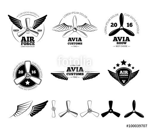 500x434 Vintage Airplane Labels, Emblems And Symbols Set. Aviation Stamp