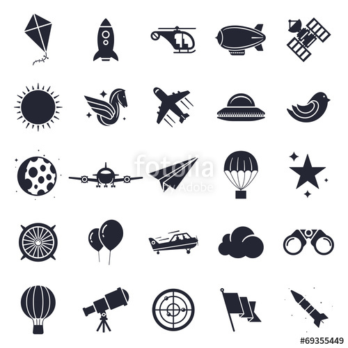 500x500 Aviation And Flying Objects Theme, Black And White Icons. Stock