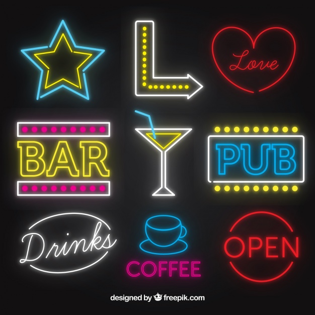 626x626 Bar Neon Signs Collection Vector Free Download