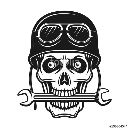 500x500 Biker Skull In Helmet And Wrench In Mouth Stock Image And Royalty