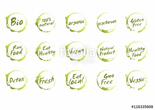500x354 Set Of Healthy Food Symbols. Vector Bio, Natural, Organic
