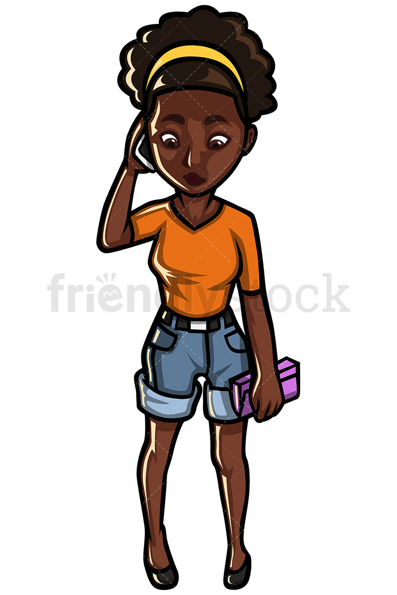 800x1200 Black Woman Talking On Mobile Phone Vector Cartoon Clipart