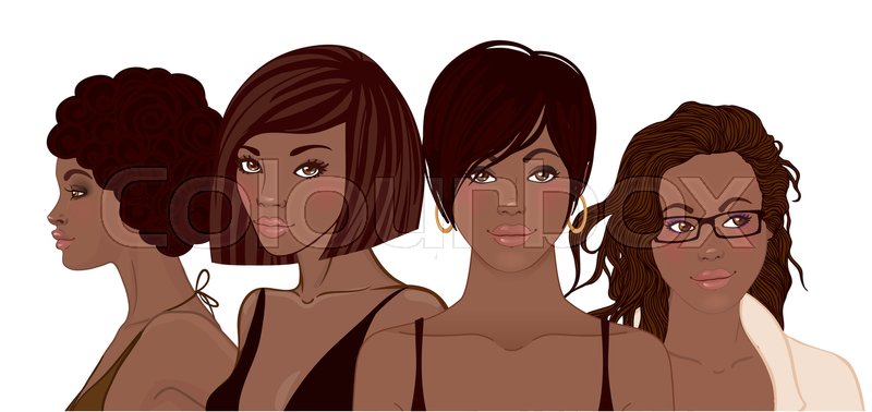 800x378 Group Of African American Pretty Girls. Female Portrait. Black