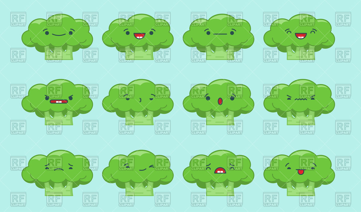 1200x706 Set Of Kawaii Broccoli Emoticons Vector Image Vector Artwork Of