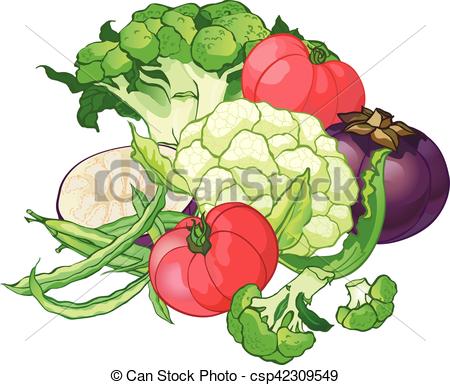 450x385 Vector Vegetables Set With Broccoli, Green String Beans, Tomatoes