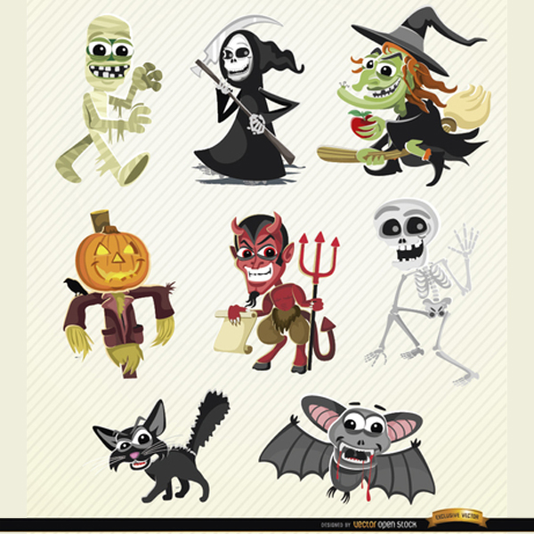 600x600 Halloween Vector Cartoon Characters Set