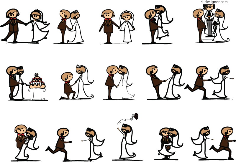 800x550 4 Designer Cartoon Wedding Characters Vector Material