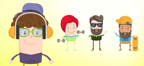 594x274 Flat Character Vector Set