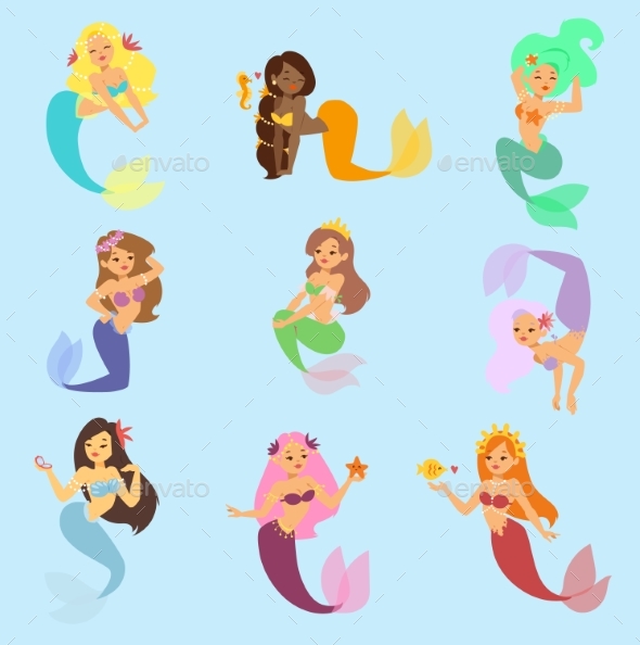 590x594 Mermaid Vector Girl Character Design Coral Set By Vectorssstocker