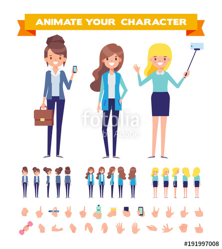 445x500 Flat Vector Girls For Your Scenes. Front, Side, Back View
