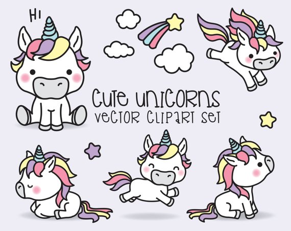 570x452 Premium Vector Clipart Kawaii Unicorns Cute Unicorns Etsy