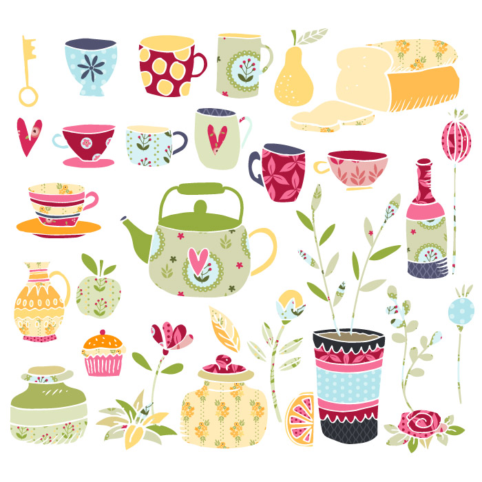 700x700 Tea Time Vector Clipart Illustrations
