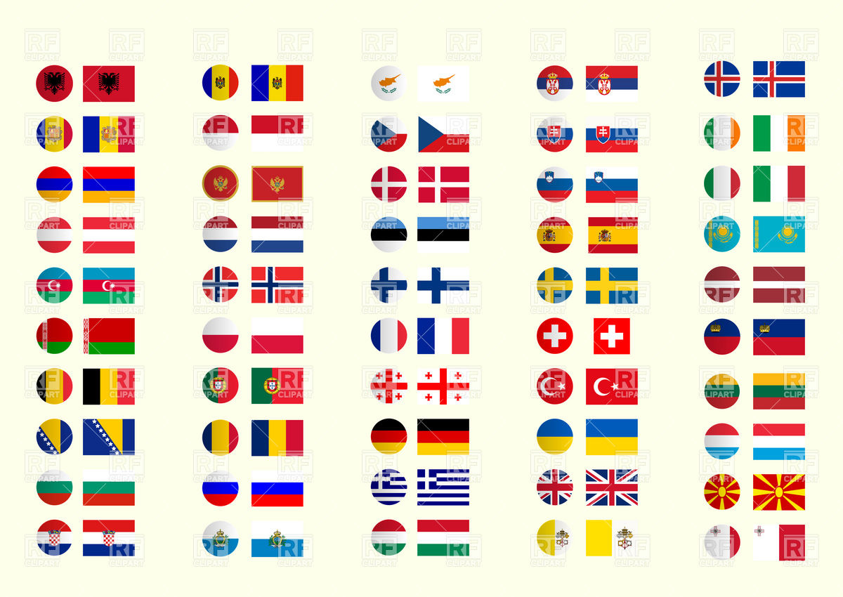 1200x850 European Flags And Button Icons Collection Vector Image Vector