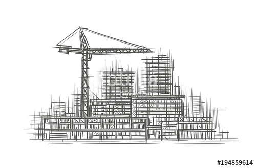 500x328 Construction Site Sketch, Hand Drawn, Vector. Stock Image And