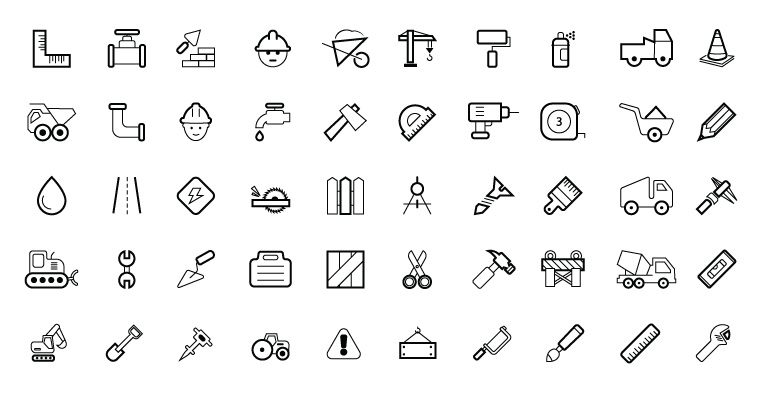 760x400 Gfx Stacks 50 Vector Construction Icons