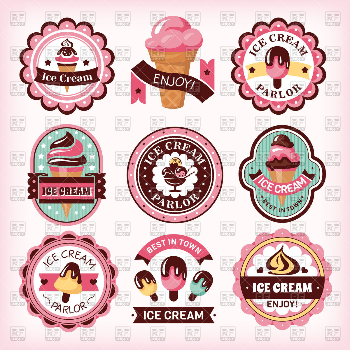 1200x1200 Retro Ice Cream Badges And Labels Vector Image Vector Artwork Of