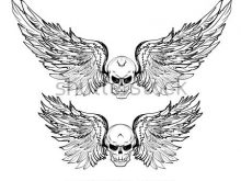 220x165 Skull With Wings Tattoo Hand Drawn Skull Wing Vector Set Sticker