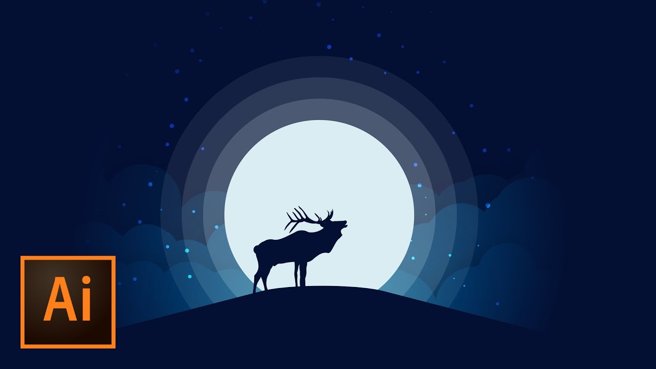 1280x720 Animal Silhouette Moonlight Vector Illustration