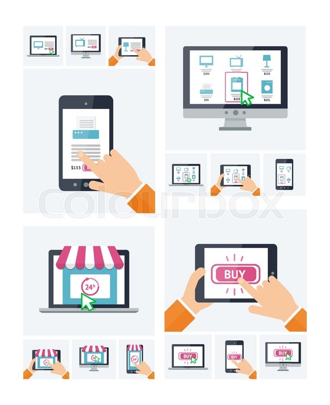 653x800 Flat Design Online Shop Website Symbol On Various Devices