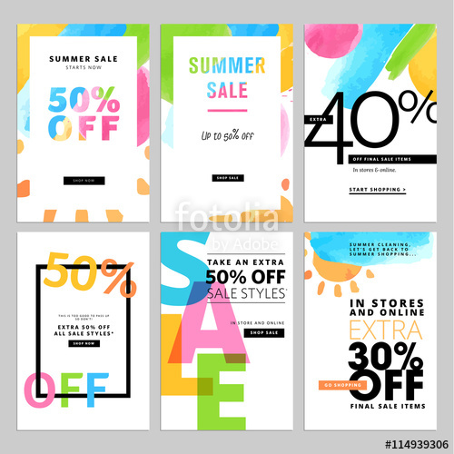 500x500 Set Of Social Media Sale Banners Template. Hand Drawn Vector