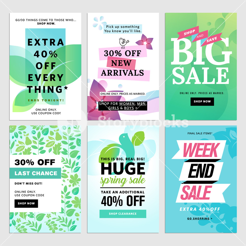 1000x1000 Spring Social Media Sale Banners. Vector Illustrations Of Online