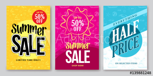 500x250 Summer Sale Vector Banner Designs Set For Season Shopping Discount