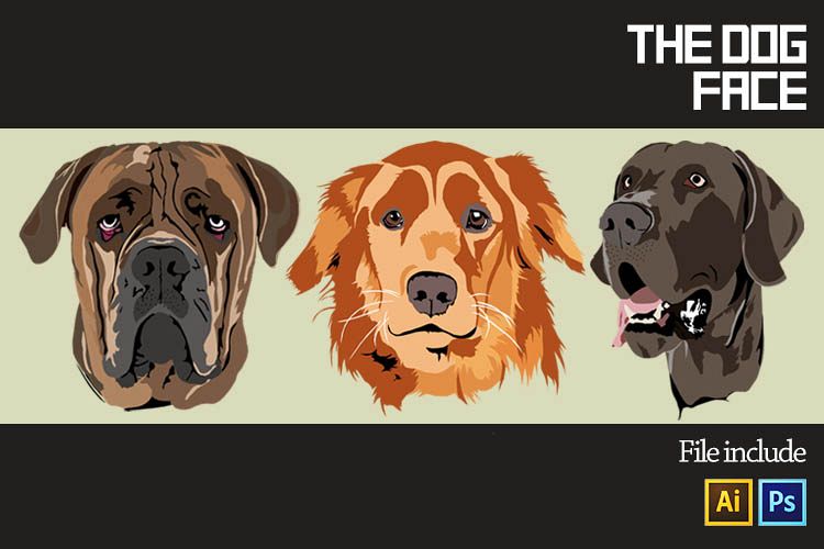 750x500 3 Dog Face Vector