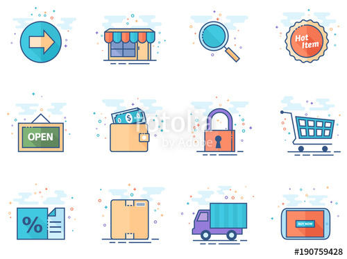 500x373 Ecommerce Icon Icon Series In Flat Color Style. Vector