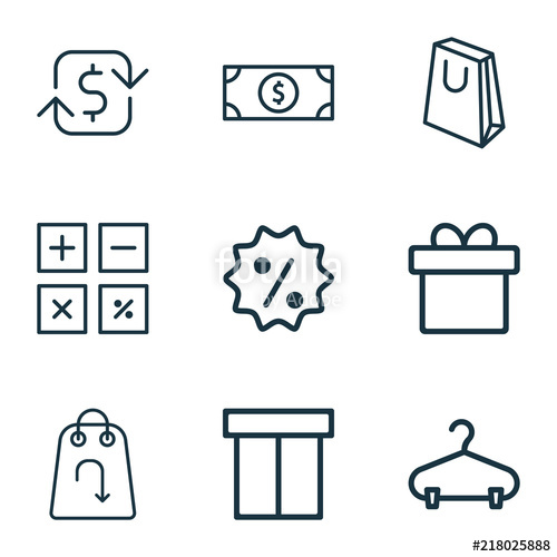 500x500 Ecommerce Icons Set With Sale Badge, Hanger, Gift And Other