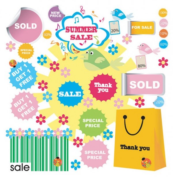 600x616 5 Sets Of Vector Ecommerce Sales Stickers