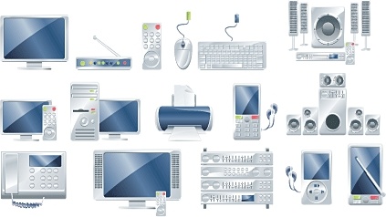 423x238 Electronic Products Icons Collection Realistic Shiny Silver Design