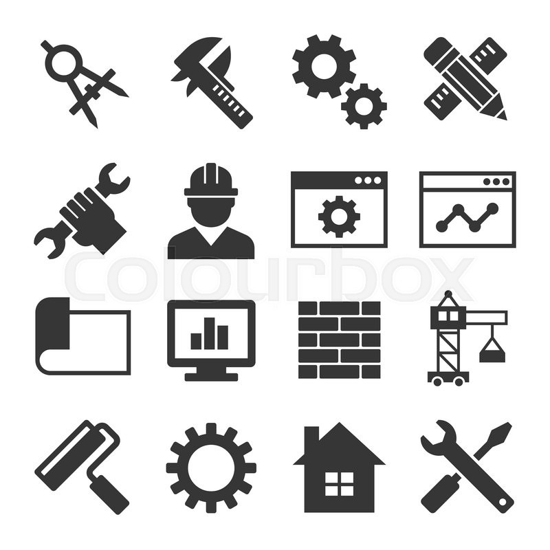 800x800 Engineering Icon Set On White Background. Vector Illustration