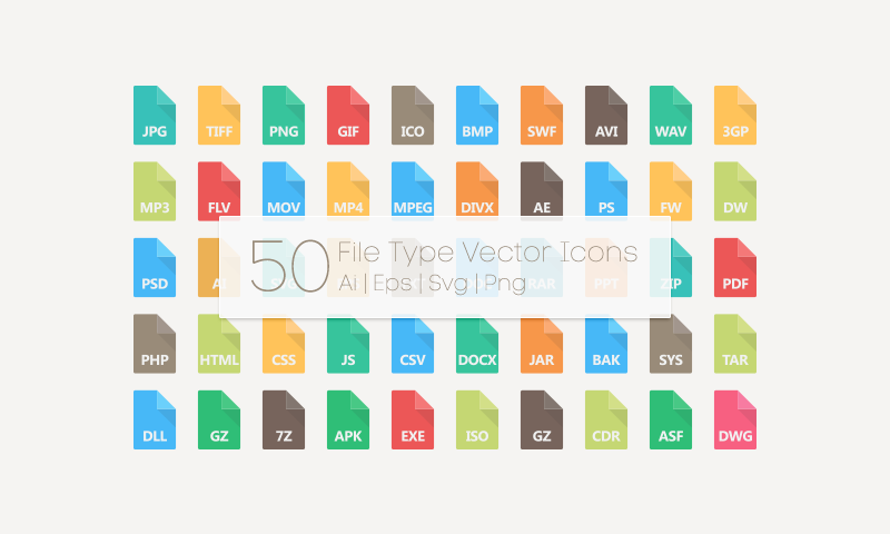 800x480 Free Download 50 File Type Vector Icons