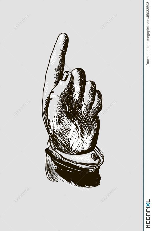 525x800 Vector Drawing Hand With Index Finger Pointing Up. Illustration