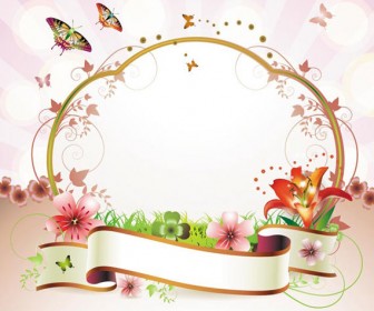 336x280 Ribbon Floral Frame Vector