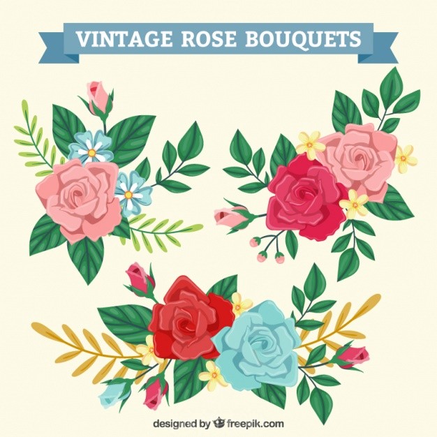 626x626 Ai] Bouquets Of Vintage Roses Vector Free Download