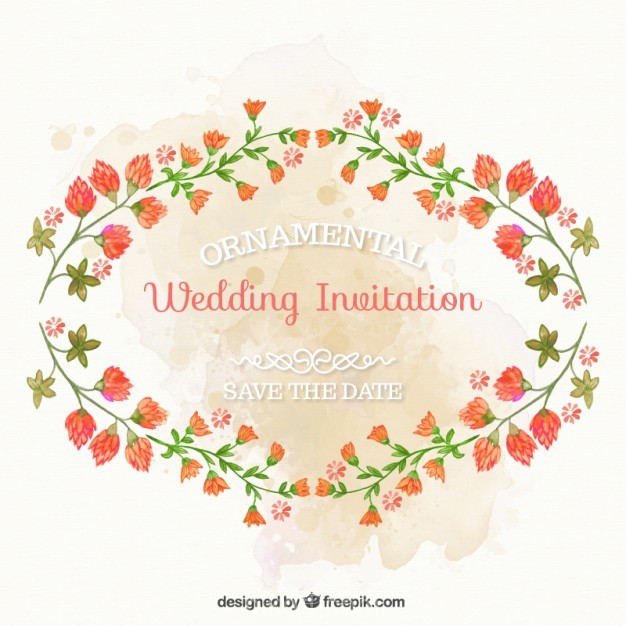 626x626 Ai] Ornamental Wedding Invitation With Hand Painted Flowers Vector