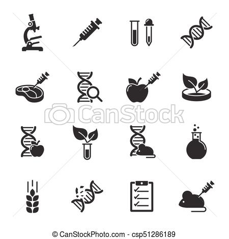 450x470 Gmo, Genetics Icons Set. Black On A Awhite Background.