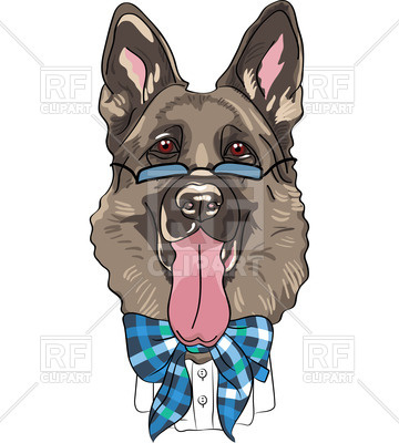 360x400 German Shepherd In Blue Glasses And Bow Tie Vector Image Vector