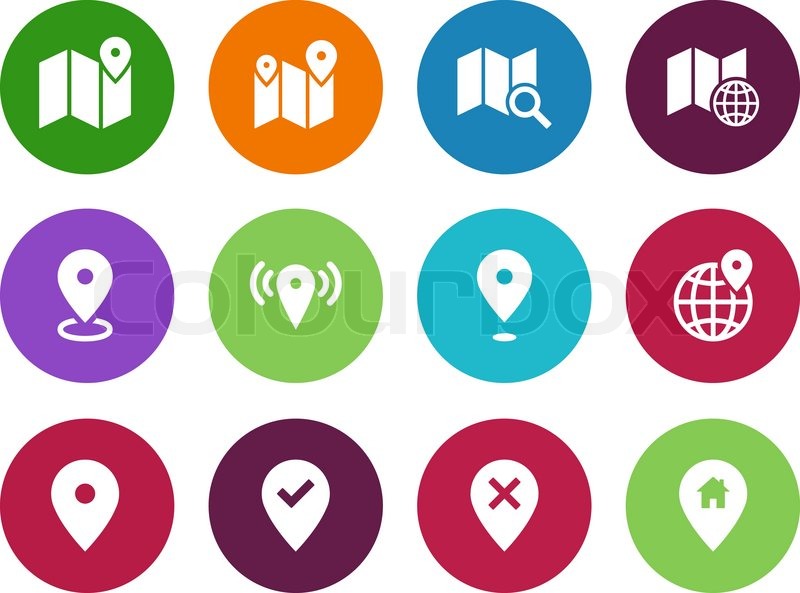800x593 Map Circle Icons On White Background. Gps And Navigation. Vector