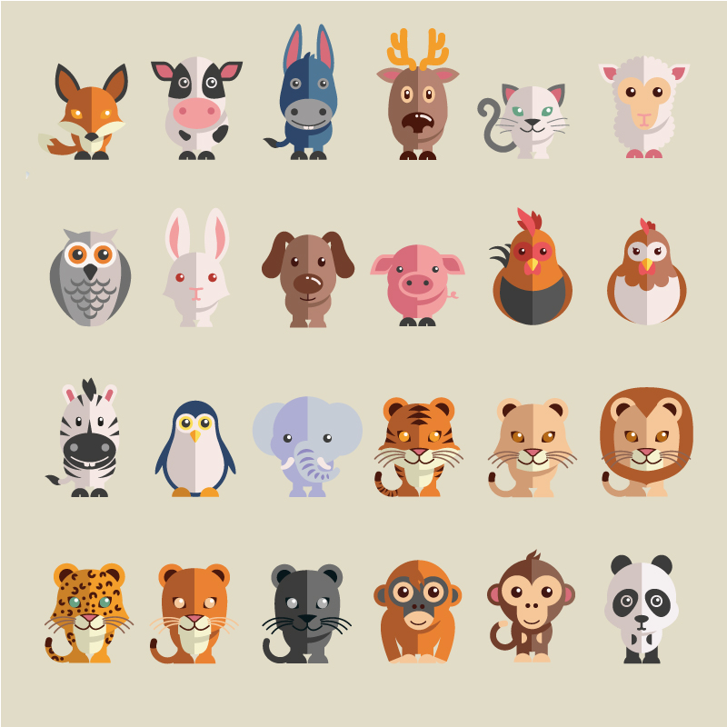 800x800 Cute Cartoon Animals Vector Free Vector Graphic Download