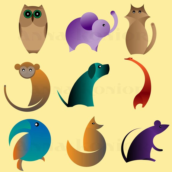 570x570 Animals Clip Art Minimalist Animal Vector Graphics Flat Etsy