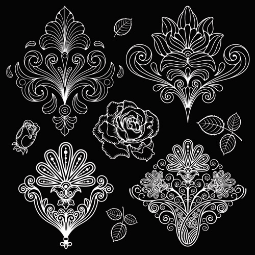 500x500 Set Of Black And White Paisley Pattern Vector Graphics 02 Free