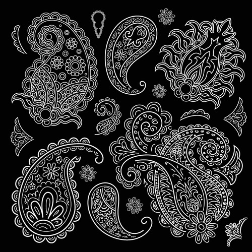 500x500 Set Of Black And White Paisley Pattern Vector Graphics 03 Free