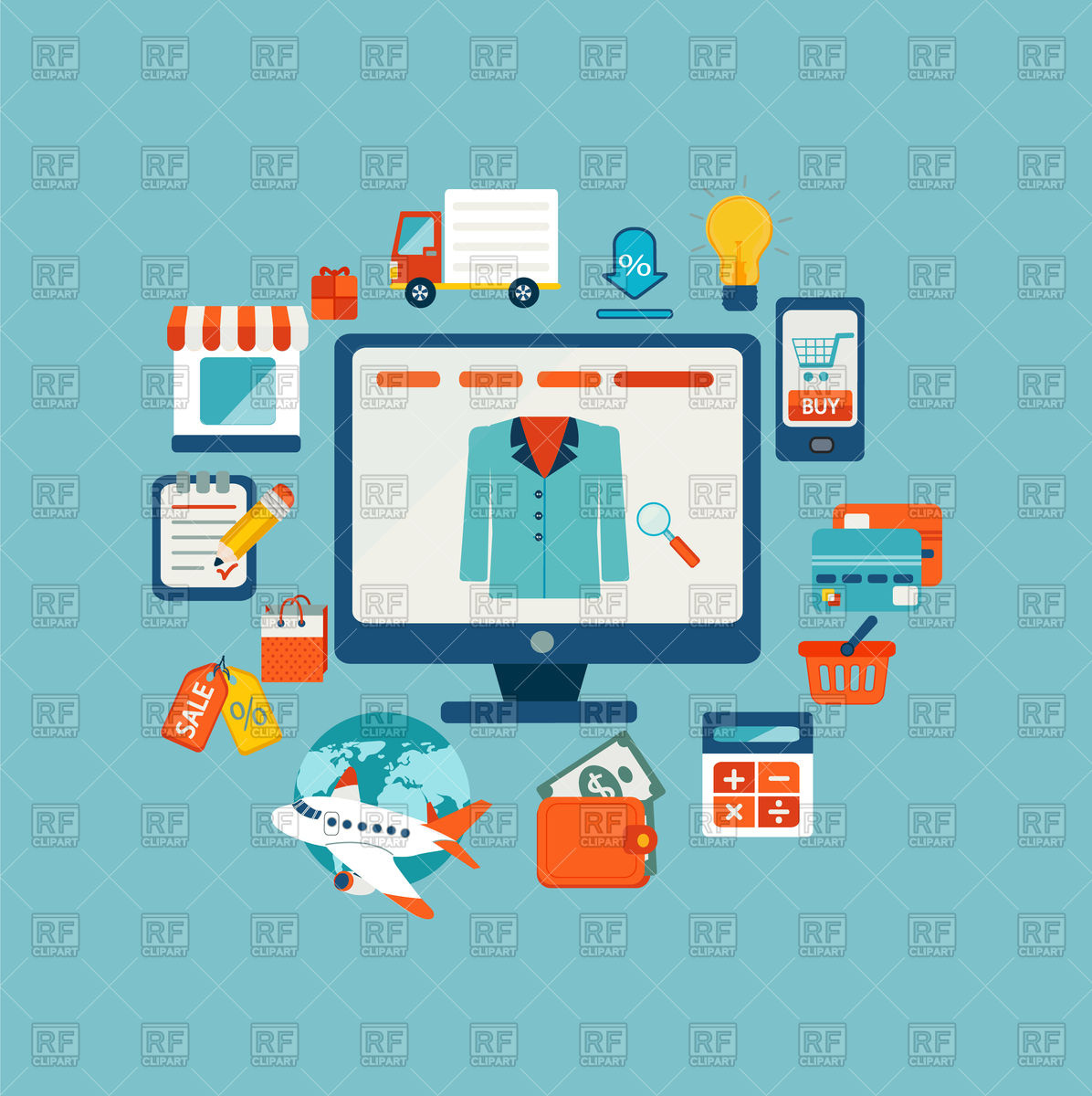 1196x1200 Online Shopping Icons Set, Selling Vector Image Vector Artwork