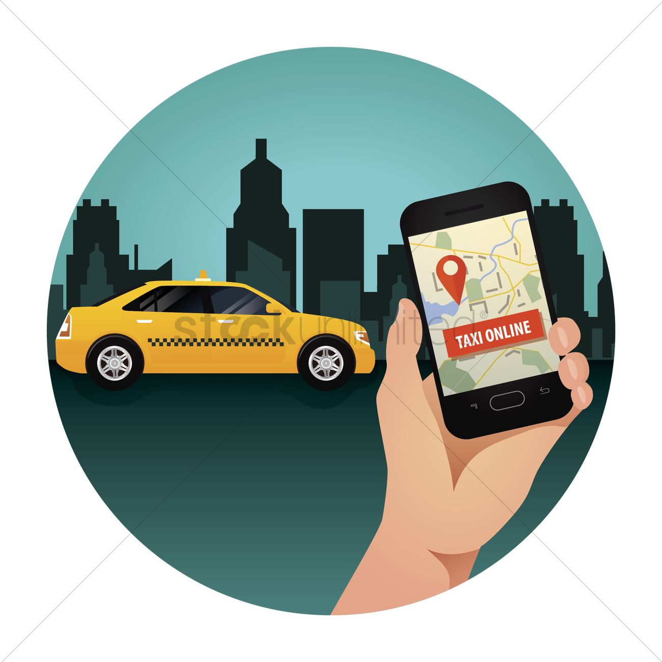 1300x1300 Online Taxi Services Concept Vector Image